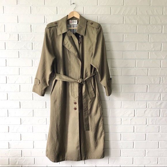 Vintage neutral taupe full length trench coat L - Picture 4 of 14